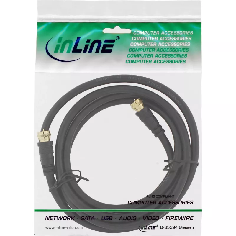 InLine Καλώδιο SAT Premium 2πλά θωρακισμένο 2x F αρσενικό >85 dB μαύρο 1 m