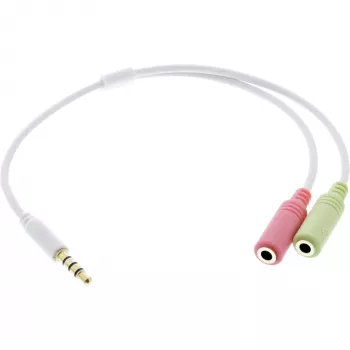 InLine Καλώδιο προσαρμογέα ήχου headset 3,5 mm αρσενικό 4 ακίδων / 2x 3,5 mm, λευκό, 0,15 m