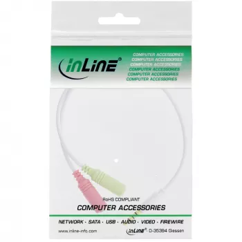 InLine Καλώδιο προσαρμογέα ήχου headset 3,5 mm αρσενικό 4 ακίδων / 2x 3,5 mm, λευκό, 0,15 m