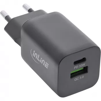 InLine Τροφοδοτικό USB, φορτιστής, USB-A + USB Type-C, 33W, PD + QC
