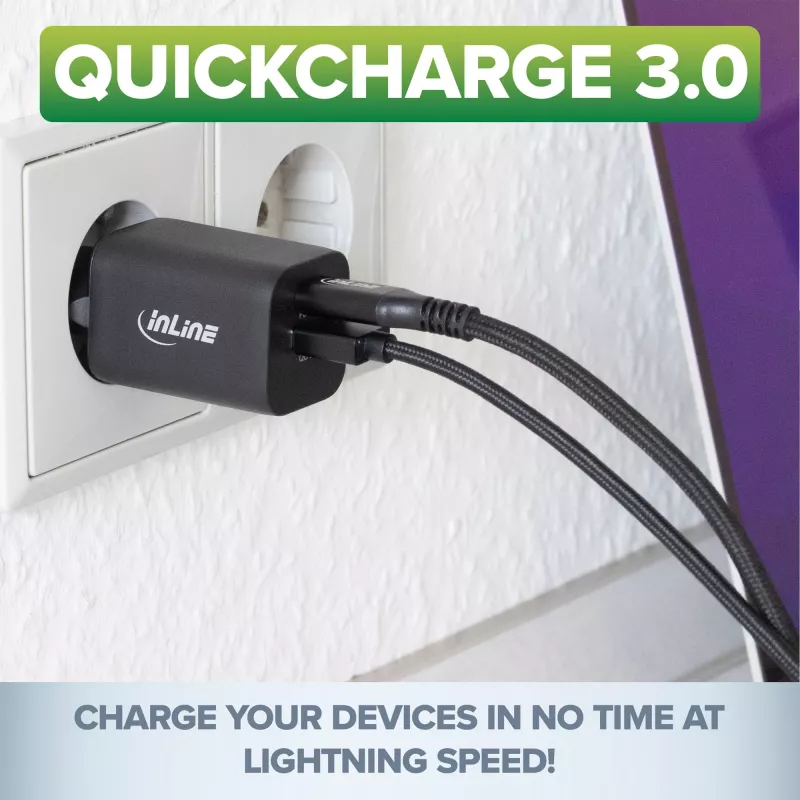InLine Τροφοδοτικό USB, φορτιστής, USB-A + USB Type-C, 33W, PD + QC