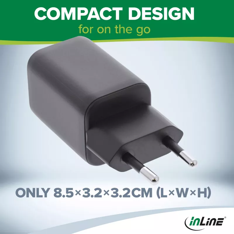 InLine Τροφοδοτικό USB, φορτιστής, USB-A + USB Type-C, 33W, PD + QC