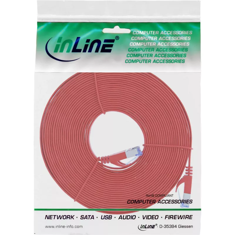 InLine Επίπεδο Patch Καλώδιο, U/FTP, Cat.6A, κόκκινο, 7 m
