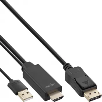 InLine Καλώδιο μετατροπέα HDMI σε DisplayPort, 4K, μαύρο/χρυσό, 1,5 m