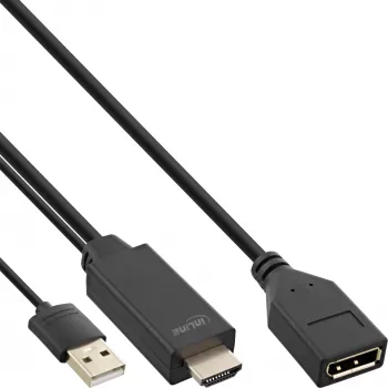 InLine Καλώδιο μετατροπέα HDMI αρσενικό σε DisplayPort υποδοχή θηλυκή, 4K, μαύρο/χρυσό, 0,3 m