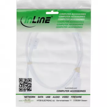 InLine Καλώδιο USB 2.0, Type-A αρσενικό / B αρσενικό, επιχρυσωμένο, με ferrite, λευκό, 1 m