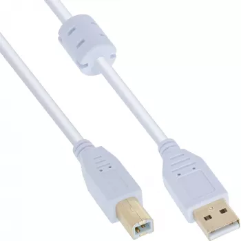 InLine Καλώδιο USB 2.0 Type-A αρσενικό / B αρσενικό, επιχρυσωμένο, με ferrite, λευκό, 0,5 m