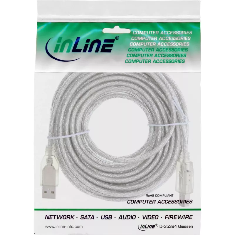 Καλώδιο USB 2.0 Type-A αρσενικό / Type-B αρσενικό InLine 34535T 3 m διαφανές