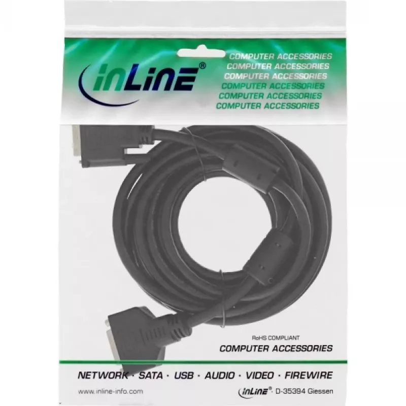 InLine καλώδιο DVI-D 24+1 αρσενικό/θηλυκό, Dual Link, 2 πυρήνες φερρίτη, 2 m
