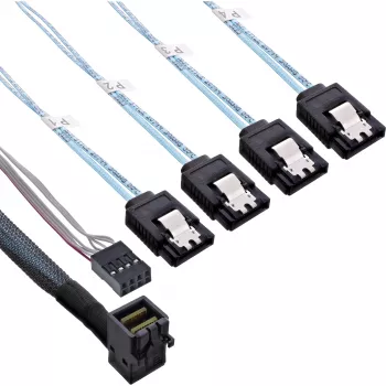 InLine καλώδιο Mini SAS HD SFF-8643 γωνιακό σε 4x SATA + Sideband 1 m