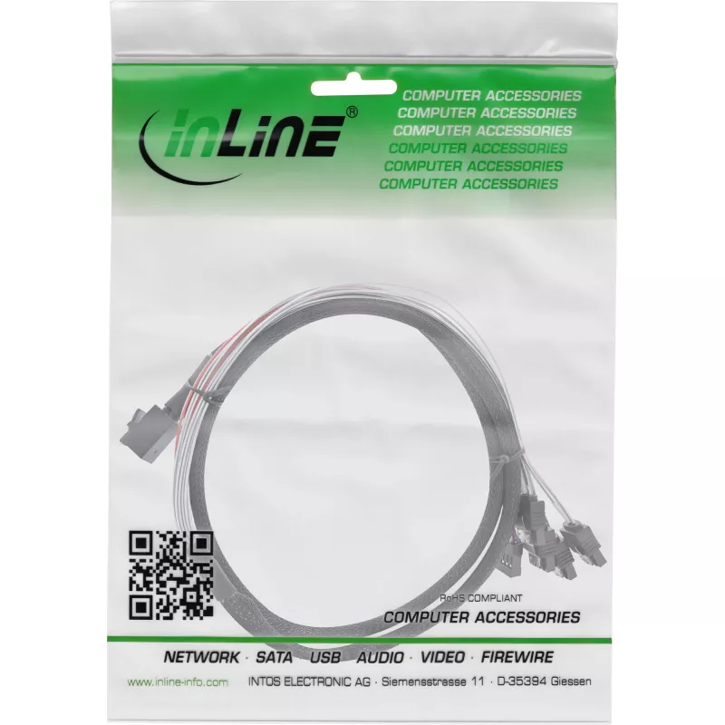 InLine καλώδιο Mini SAS HD SFF-8643 σε 4x SATA + Sideband 1 m