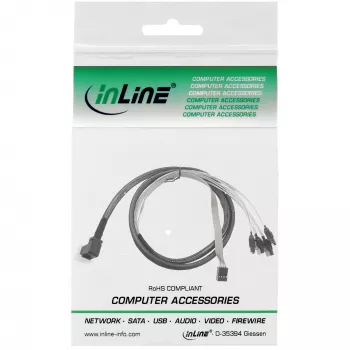 InLine καλώδιο Mini SAS HD SFF-8643 γωνιακό σε 4x SATA + Sideband 0,5 m