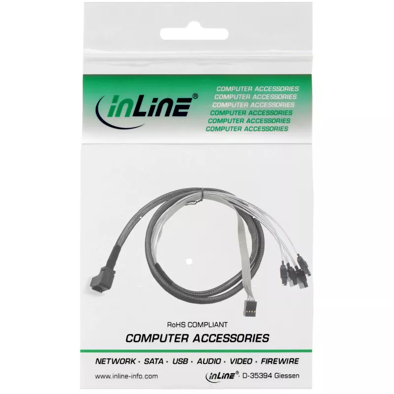 InLine καλώδιο Mini SAS HD SFF-8643 γωνιακό σε 4x SATA + Sideband 0,5 m
