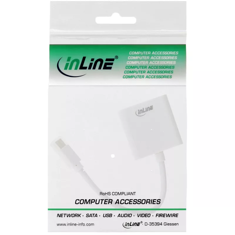 InLine Mini DisplayPort Βύσμα αρσενικό / DVI-D 24+1 Adapter Υποδοχή θηλυκή λευκό, 0,15m
