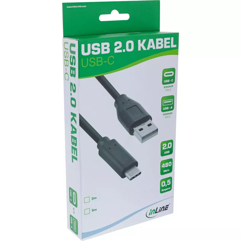 Καλώδιο USB 2.0 InLine 35735, USB-C αρσενικό σε USB-A αρσενικό, 480 Mbit/s, 5 m, μαύρο