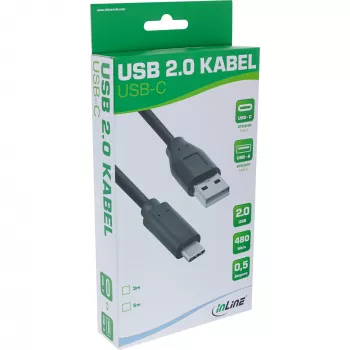 InLine Καλώδιο USB 2.0, USB-C Βύσμα αρσενικό / USB-A Βύσμα αρσενικό, μαύρο, 3m