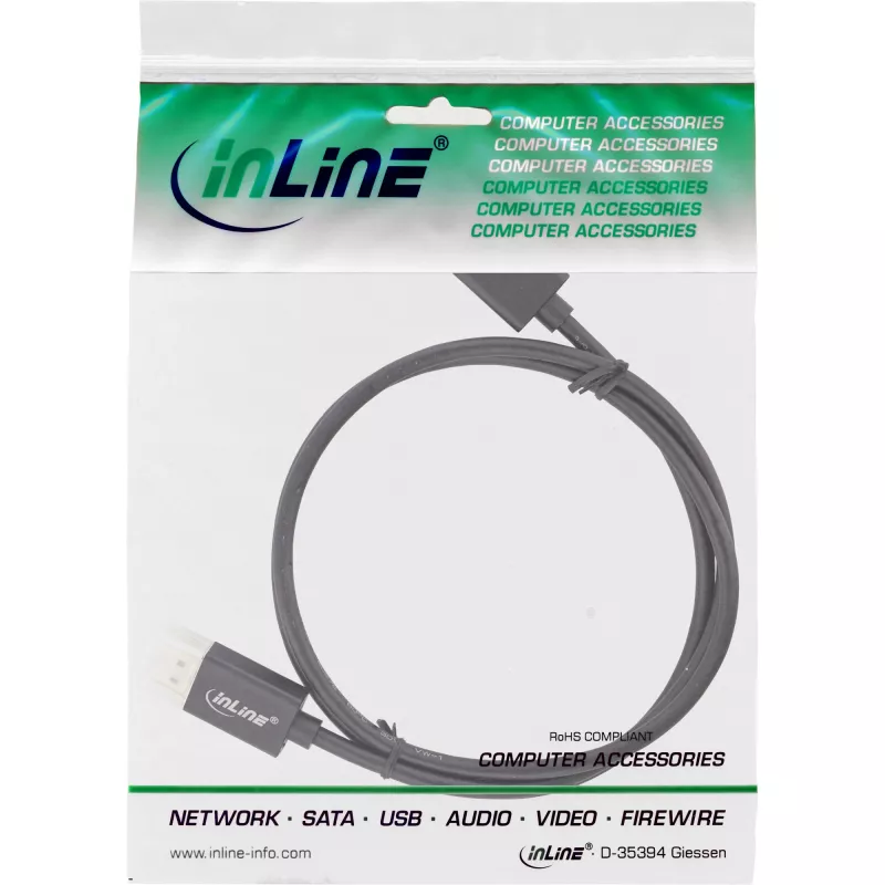 InLine Καλώδιο DisplayPort 1.4 λεπτό, 8K4K, μαύρο, επιχρυσωμένες επαφές, 1 m