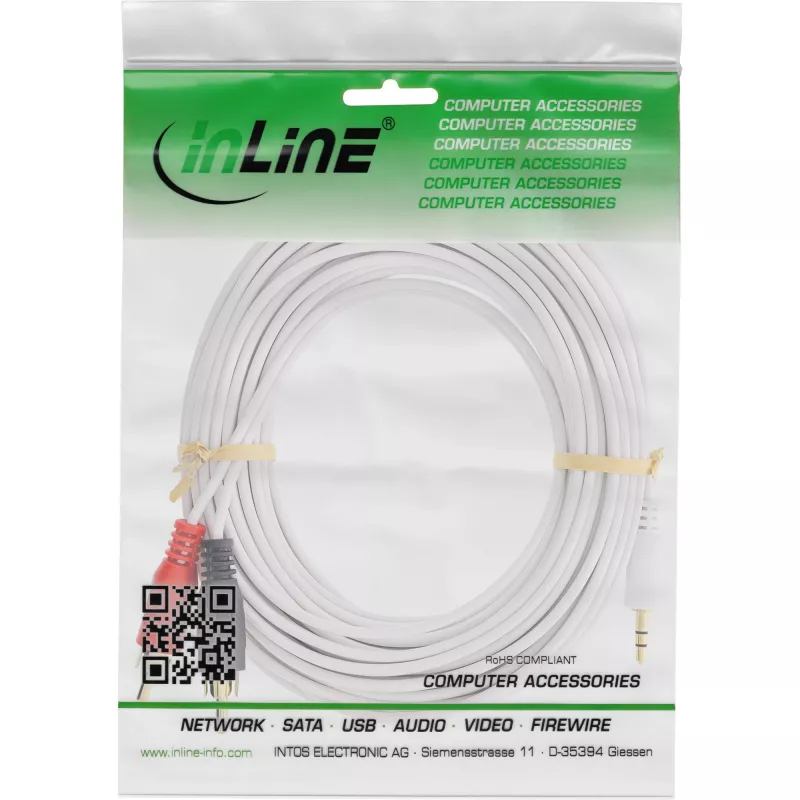 InLine καλώδιο 2x RCA αρσενικό / 3,5 mm αρσενικό λευκό/χρυσό 10 m