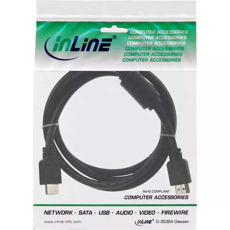 InLine καλώδιο HDMI High Speed αρσενικό + φερίτη μαύρο 1m