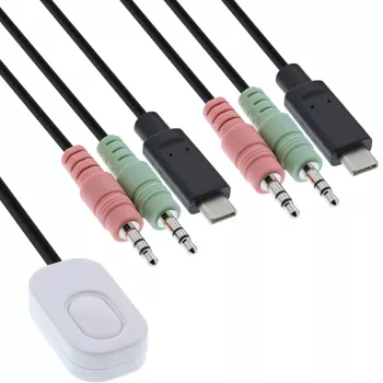 InLine διακόπτης KVM, 2 θυρών, USB-C σε DisplayPort 1.2, 4K, ήχος, ενσωματωμένο καλώδιο