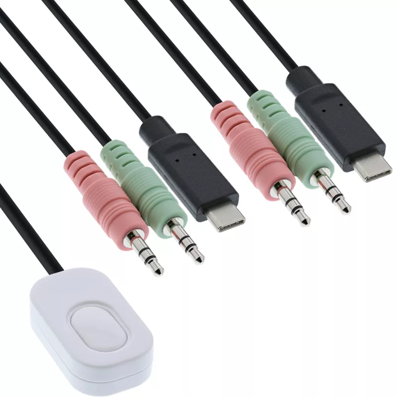 InLine διακόπτης KVM, 2 θυρών, USB-C σε DisplayPort 1.2, 4K, ήχος, ενσωματωμένο καλώδιο
