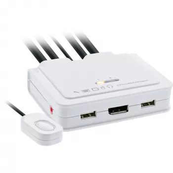 InLine διακόπτης KVM, 2 θυρών, USB-C+DP σε DisplayPort, 4K, ήχος, ενσωμ. καλώδιο