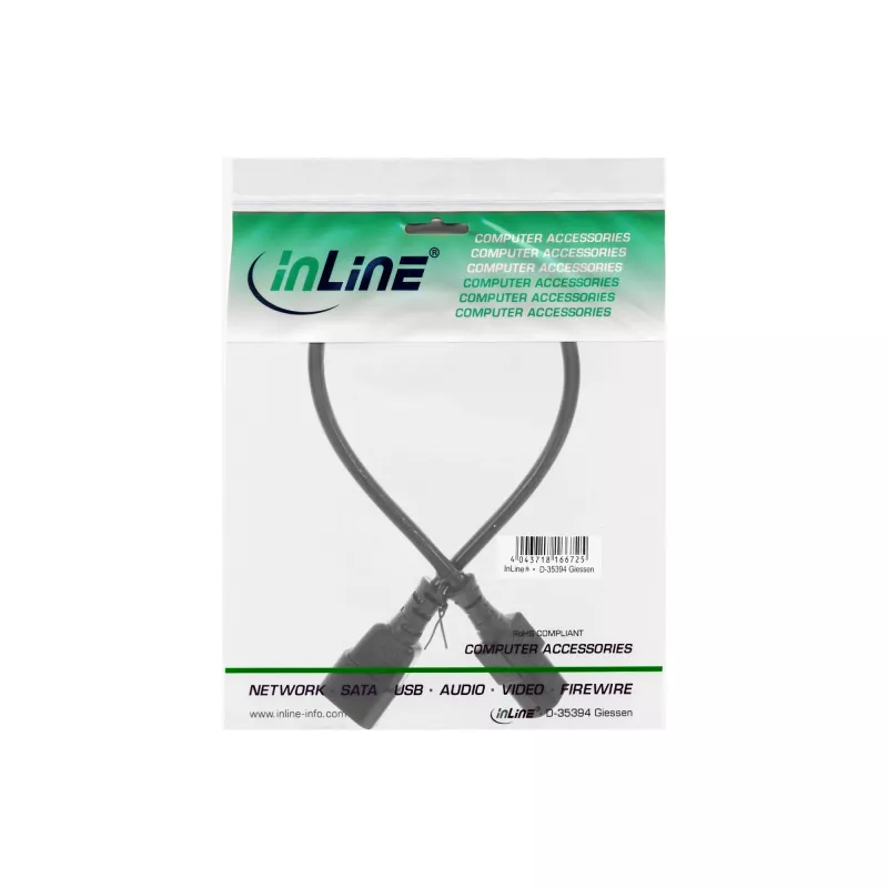 InLine προέκταση καλωδίου συσκευής, C13 / C14, μαύρο, 0,3 m