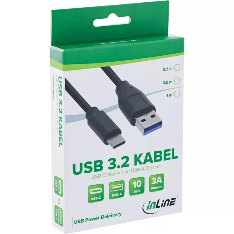 InLine καλώδιο USB 3.2 Gen.1x2, βύσμα USB-C / βύσμα USB-A, μαύρο, 0,3 m