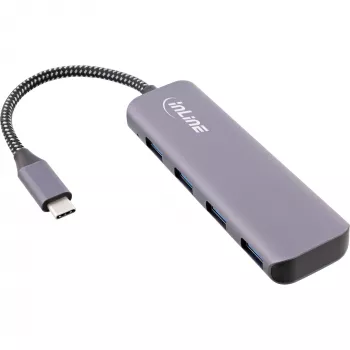 InLine Hub USB 3.2, USB-C σε 4x USB A 10 Gb/s, Αλουμίνιο, γκρι