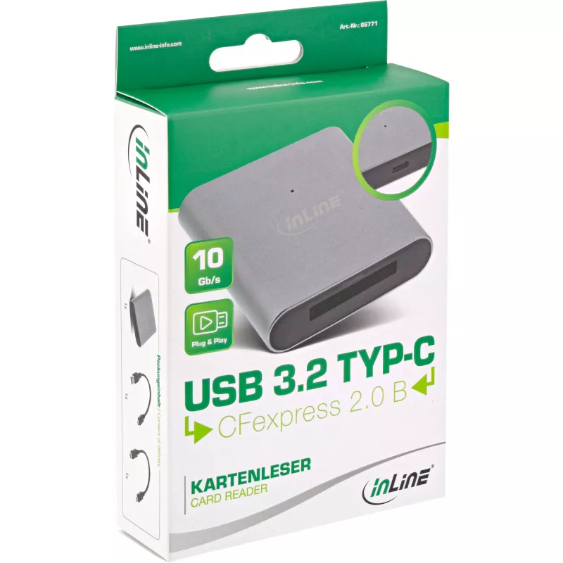 InLine Αναγνώστης Καρτών USB 3.2 USB-C ή USB-A, για κάρτες CFexpress Type B