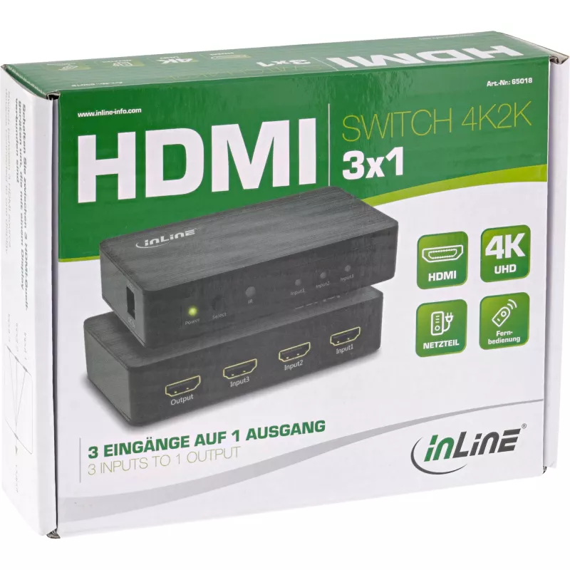 InLine Διακόπτης HDMI, 3 Θύρες, 4K2K@60Hz, HDCP 2.2