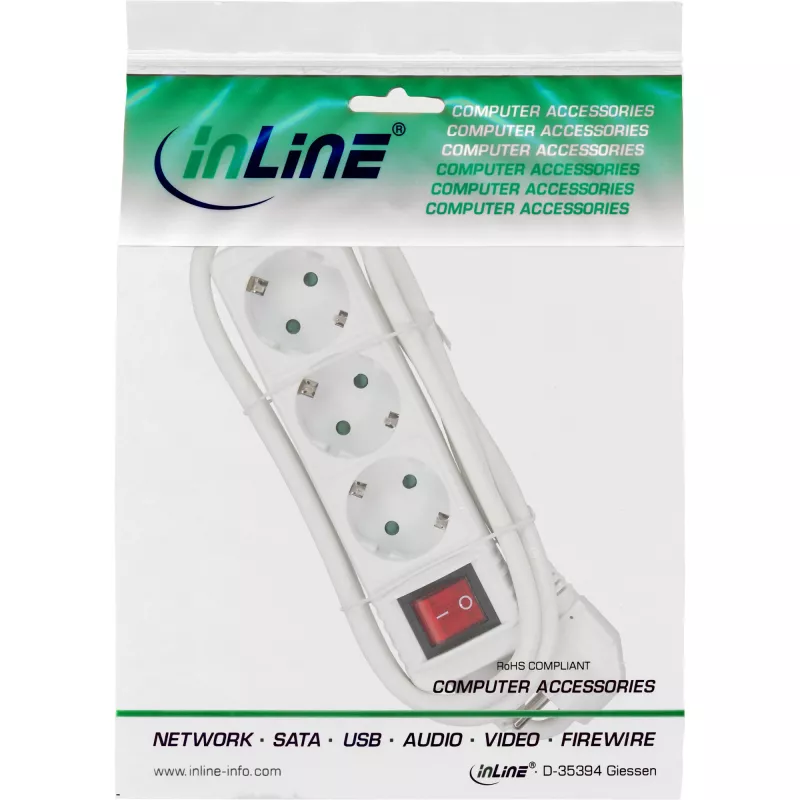 InLine Πολύπριζο 16433T 3 θέσεων Schutzkontakt CEE 7/3 με διακόπτη λευκό 3m