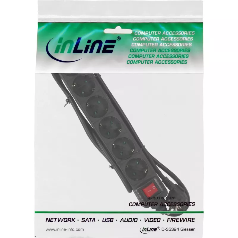 InLine Πολύπριζο InLine 16461S 6 θέσεων Schutzkontakt CEE 7/3 μαύρο 1,5m