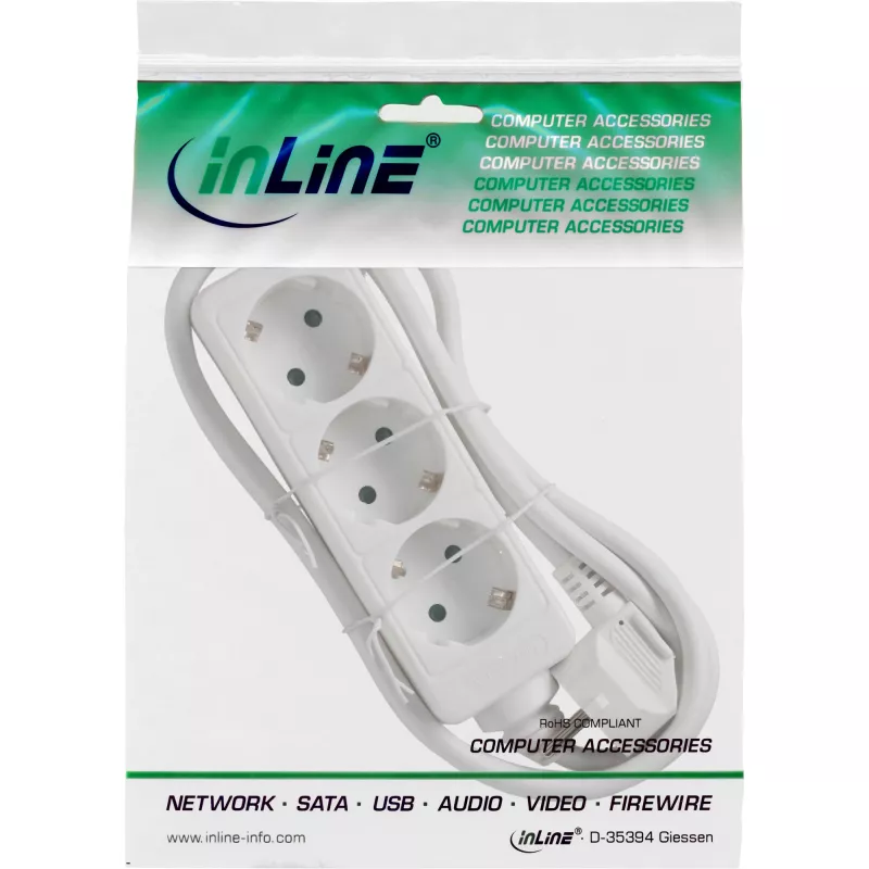 InLine Πολύπριζο InLine 16431W 3 θέσεων Schutzkontakt CEE 7/3 λευκό 1,5m