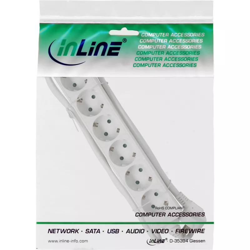 InLine Πολύπριζο InLine 16463W 6 θέσεων Schutzkontakt CEE 7/3 λευκό 3m