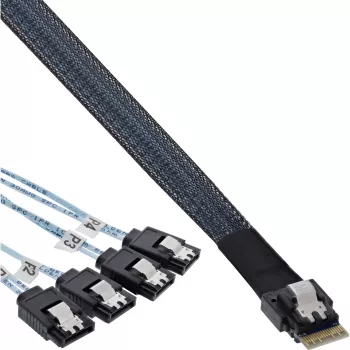 InLine λεπτό καλώδιο SAS, SFF-8654 σε 4x SATA 7-Pin, 12 Gb/s, 0,5 m