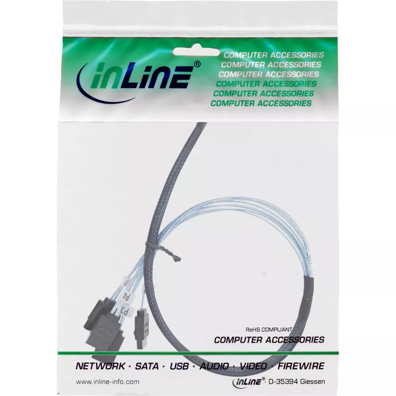 InLine λεπτό καλώδιο SAS, SFF-8654 σε 4x SATA 7-Pin, 12 Gb/s, 0,5 m