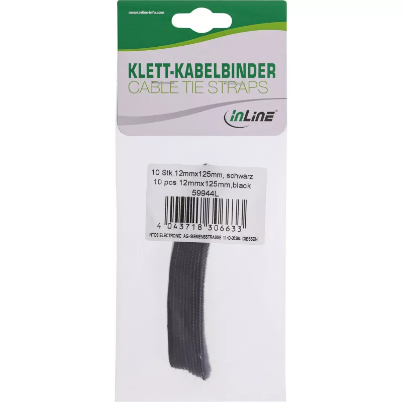 InLine δεματικά καλώδίων με Velcro 12x125mm 10 τεμ. μαύρα