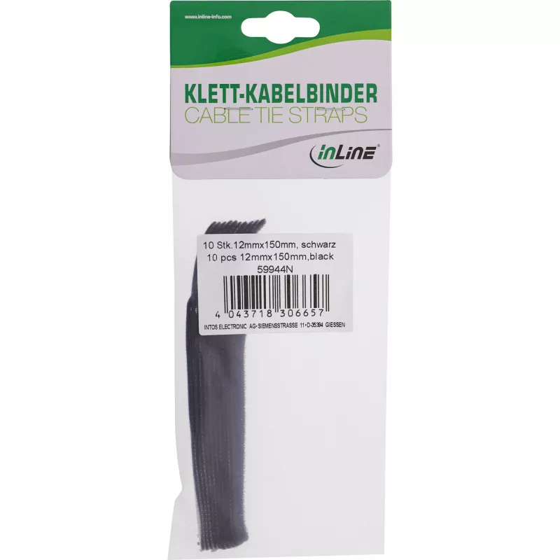 Δεματικά καλώδίων Velcro InLine 12×150 mm, 10 τεμ., μαύρα