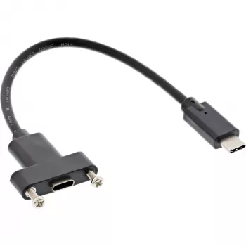 InLine καλώδιο USB 3.2 Gen.2 Type-C βύσμα αρσενικό / υποδοχή θηλυκή με φλάντζα, μαύρο, 0,20 m