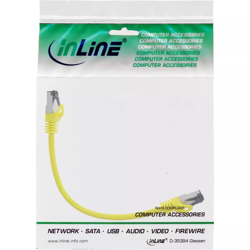 InLine Καλώδιο Patch, S/FTP (PiMf), Cat.8.1, 2000 MHz, χωρίς αλογόνα, κίτρινο, 0,3 m