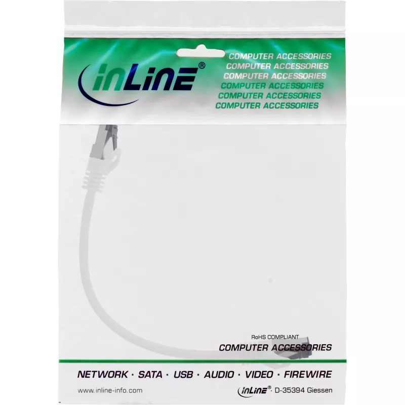 InLine Καλώδιο Patch, S/FTP (PiMf), Cat.8.1, 2000MHz, χωρίς αλογόνα, λευκό, 0,25m