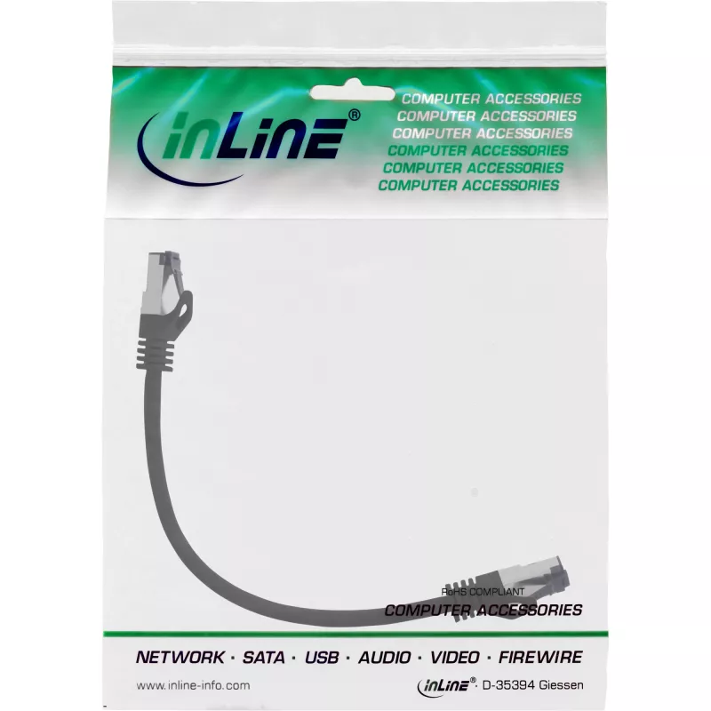 InLine Καλώδιο Patch S/FTP PiMF Cat.8.1 χωρίς αλογόνα 2000 MHz μαύρο, 0,25 m