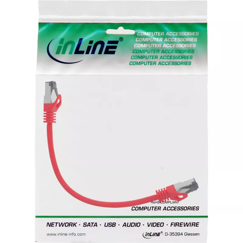 InLine Καλώδιο Patch, S/FTP (PiMf), Cat.8.1, 2000MHz, χωρίς αλογόνα, κόκκινο, 0,25m