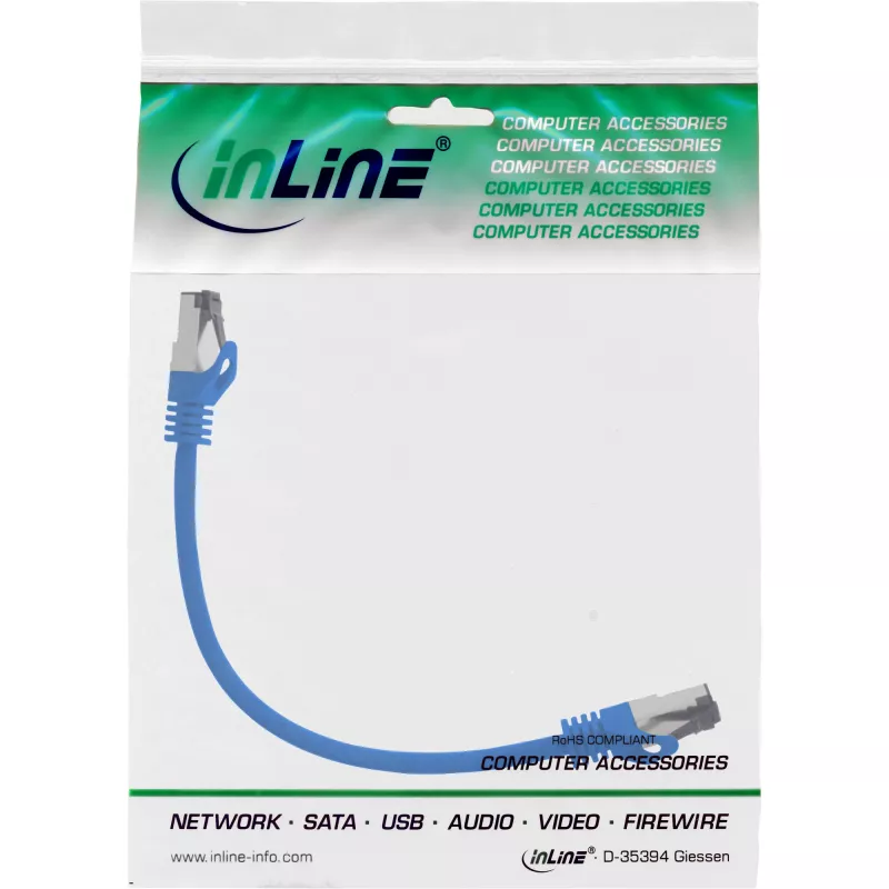InLine Καλώδιο Patch S/FTP PiMF Cat.8.1 χωρίς αλογόνα 2000MHz μπλε, 0,25m