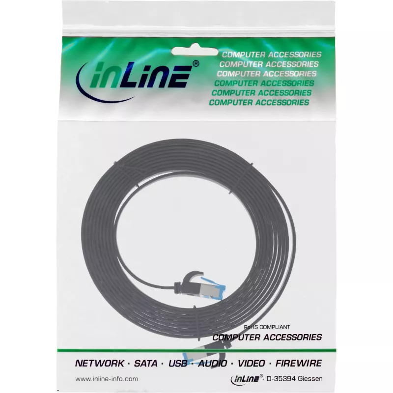 InLine Καλώδιο Patch επίπεδο, U/FTP, Cat.6A, TPE χωρίς αλογόνα, μαύρο, 2m