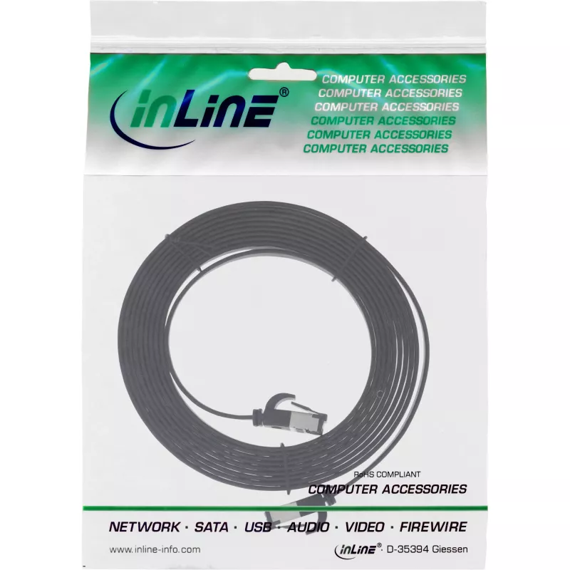 InLine Καλώδιο Patch επίπεδο, U/FTP, Cat.8.1, TPE χωρίς αλογόνα, μαύρο, 1m