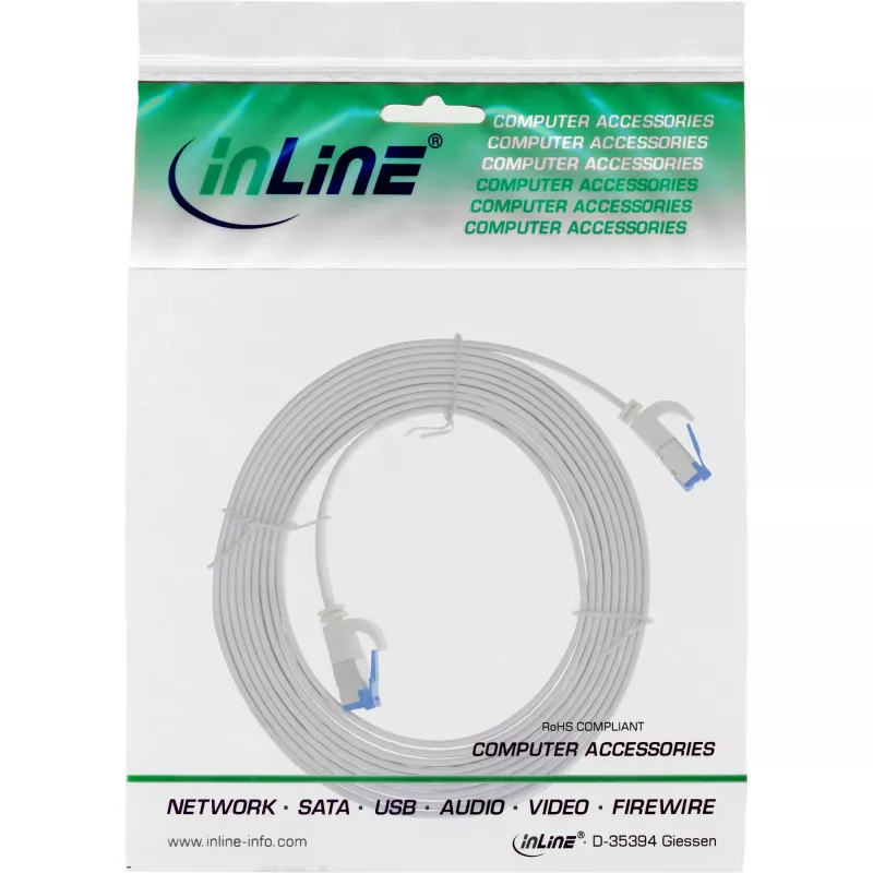 InLine Patchkabel επίπεδο, U/FTP, Cat.6A, TPE χωρίς αλογόνα, λευκό, 3m