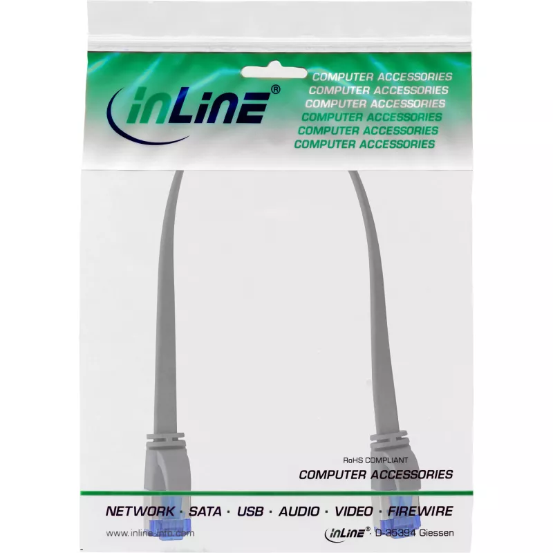InLine Flach-Patchkabel, U/FTP, Cat.6A, TPE χωρίς αλογόνα, γκρι, 0,3 m