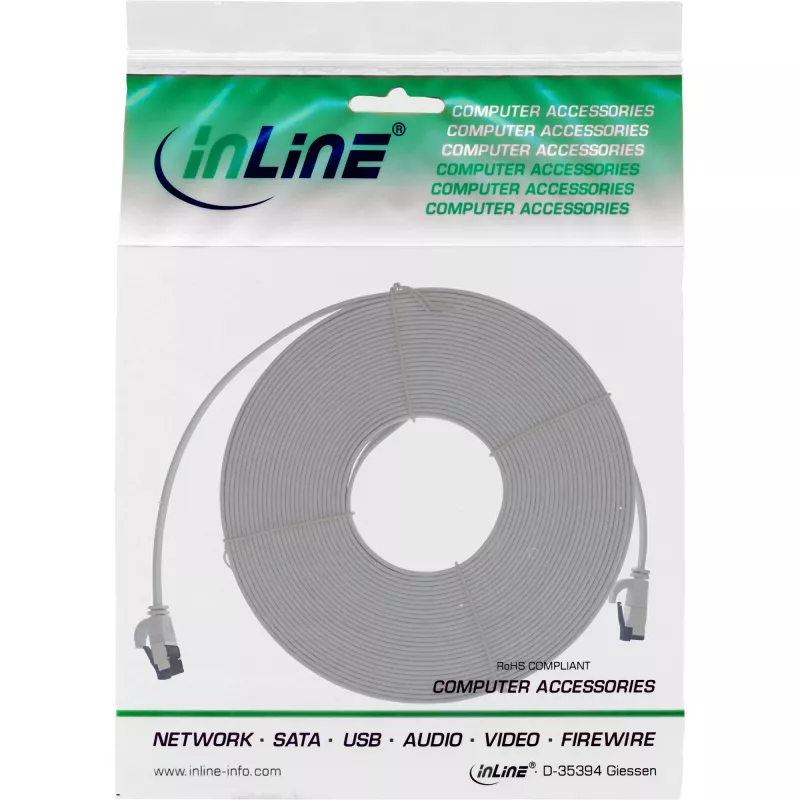 InLine Patchkabel επίπεδο, U/FTP, Cat.8.1, TPE χωρίς αλογόνα, γκρι, 7,5 m